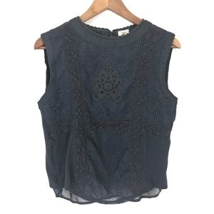 Anthropologie TINY Embroidered Boho Dark Grey Top